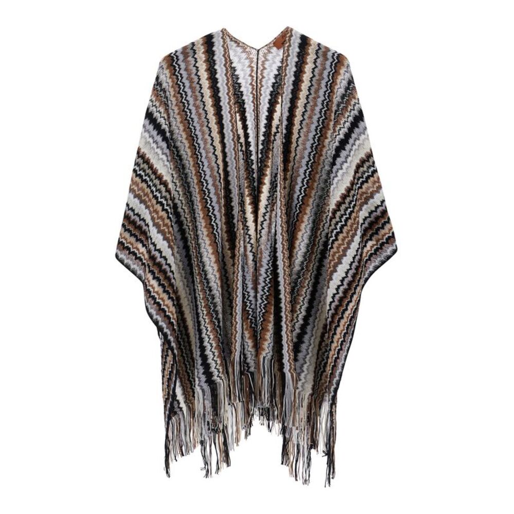 Missoni Women Brown Wool And Viscose Long Sleeve V-Neck Poncho For Women